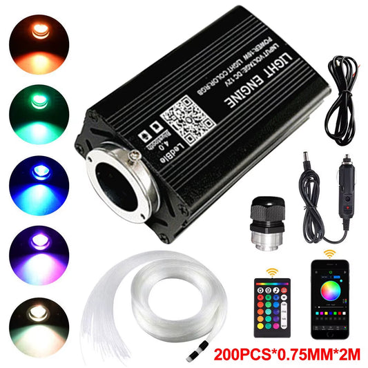 Transform Your Car with Starry Sky Fiber Optic Lights - RGB Music Control Atmosphere Lamp for Home & Auto - 12W, 8 Colors, DIY Ceiling Decor
