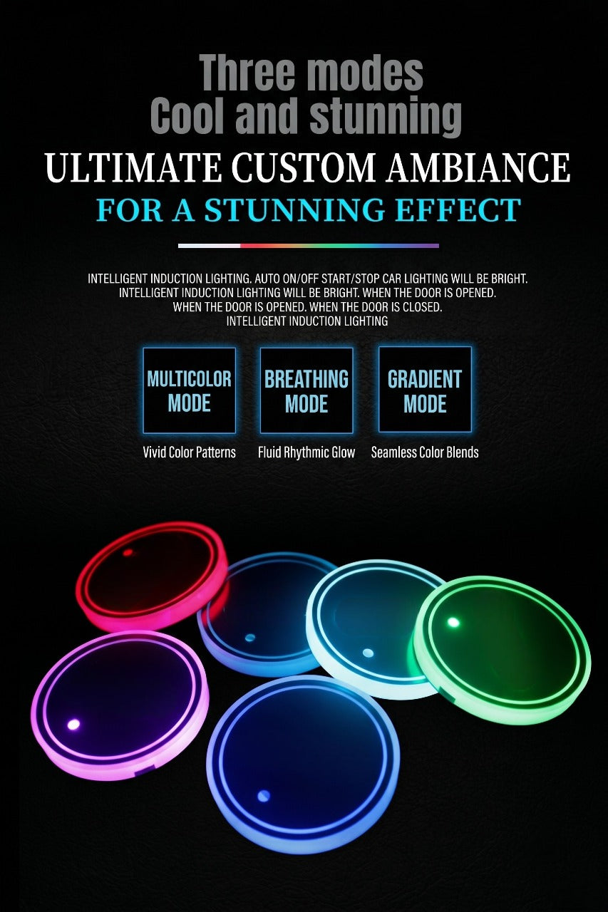 7-Color LED Car Cup Holder Coasters | Anti-Slip Atmosphere Lights