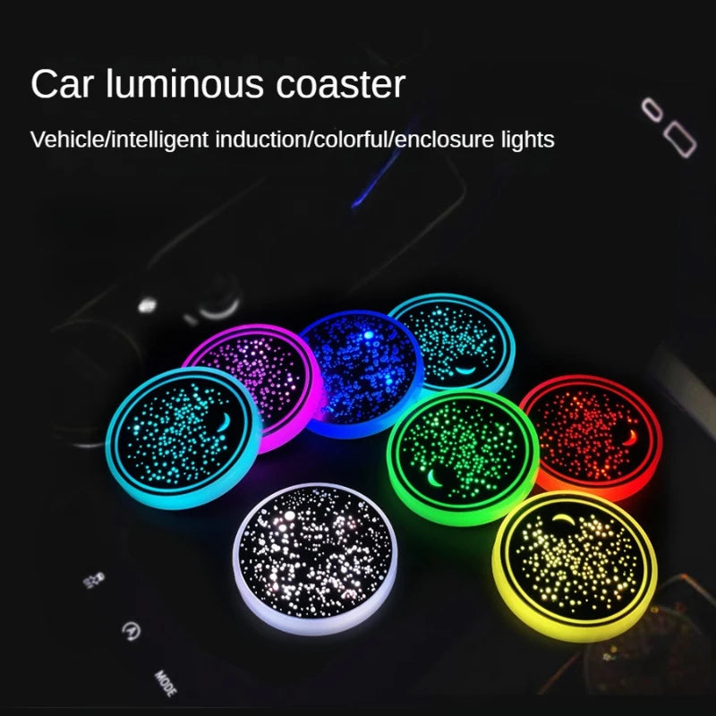 7-Color LED Car Cup Holder Coasters | Anti-Slip Atmosphere Lights
