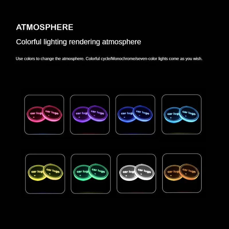 7-Color LED Car Cup Holder Coasters | Anti-Slip Atmosphere Lights